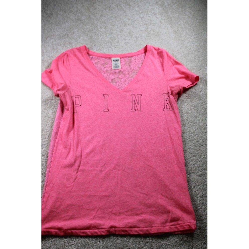 Victoria's Secret Pink Shirt Womens Medium Lace Back V Neck‎ Short Sleeve Tee